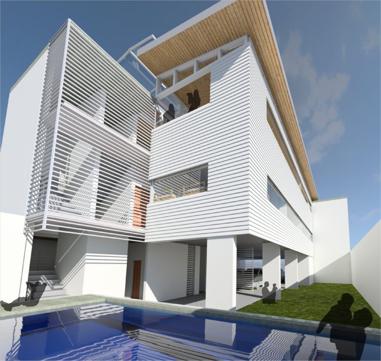 “DHL Casa Club en Puntarenas con volumen vertical, terrazas y vistas al mar”