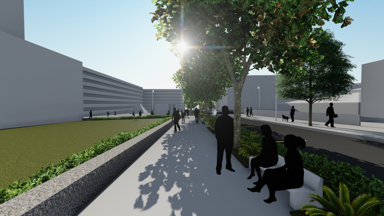 Paseo La California con mobiliario urbano e iluminación