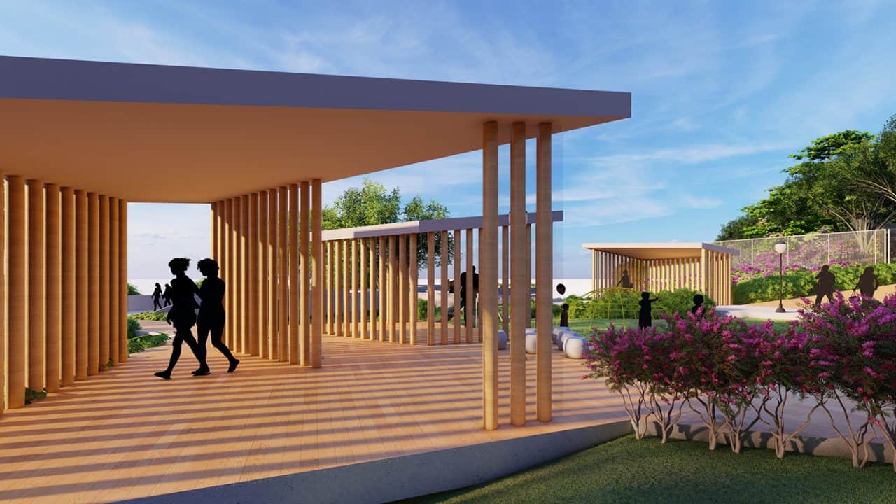 Vista del Centro de Desarrollo Humano Pulmón Verde integrado al paisaje