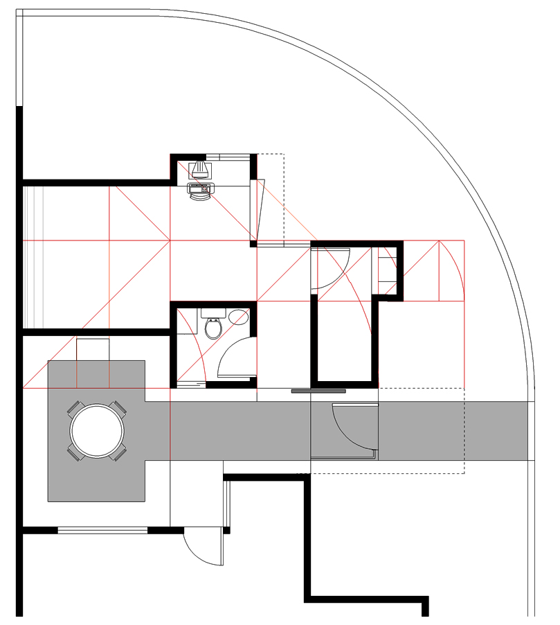 Estudio Zermak, planta del nivel 2, terraza y pasarela hacia el patio