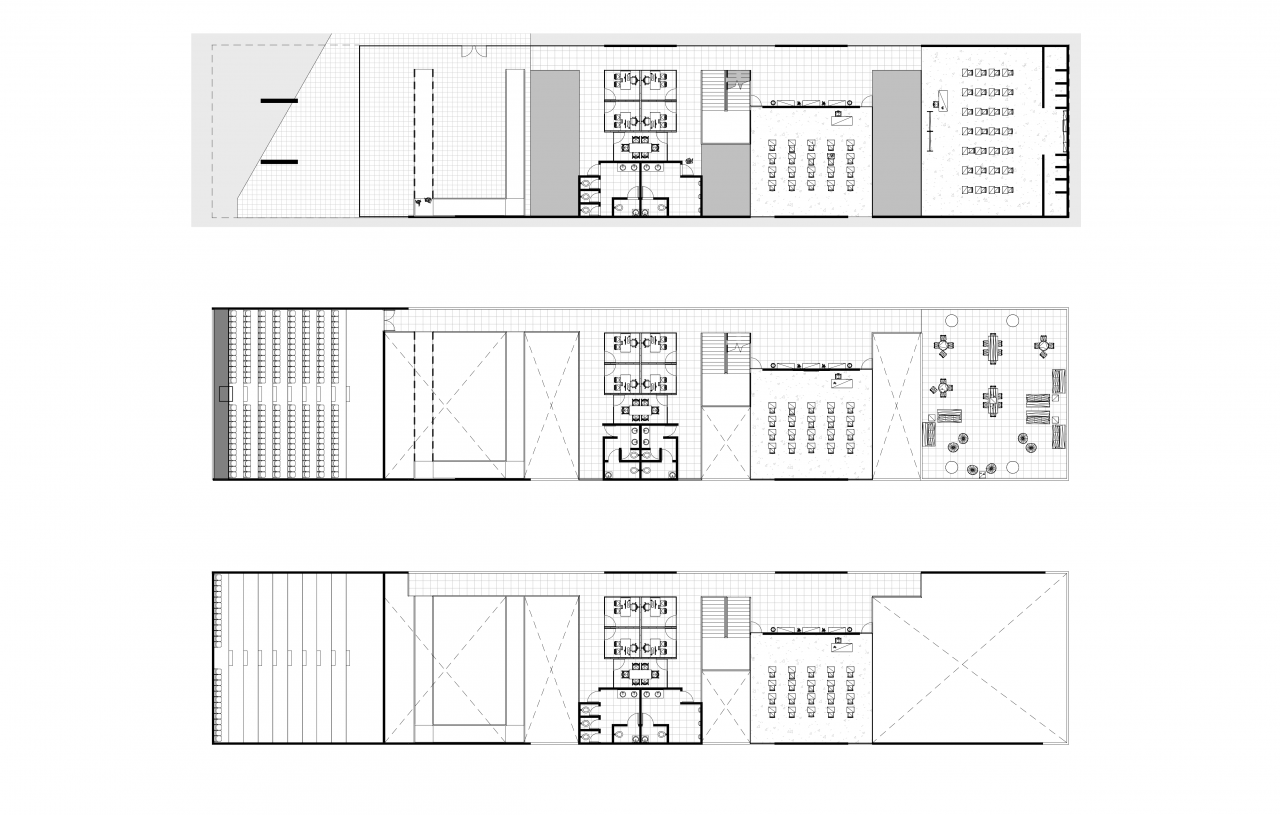Vista exterior del Centro de Desarrollo Humano del Sur con terrazas, aulas y espacios abiertos accesibles.