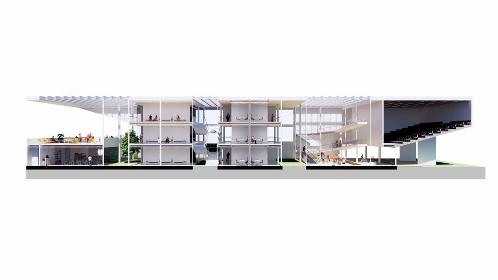 Centro de Desarrollo Humano del Sur, section, building levels and roof