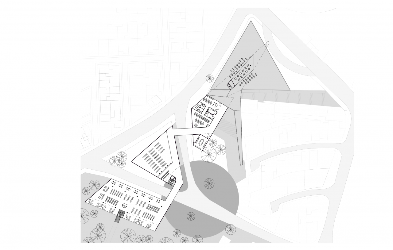 Vista del Centro de las Artes de Hatillo con teatro, biblioteca y plaza central.