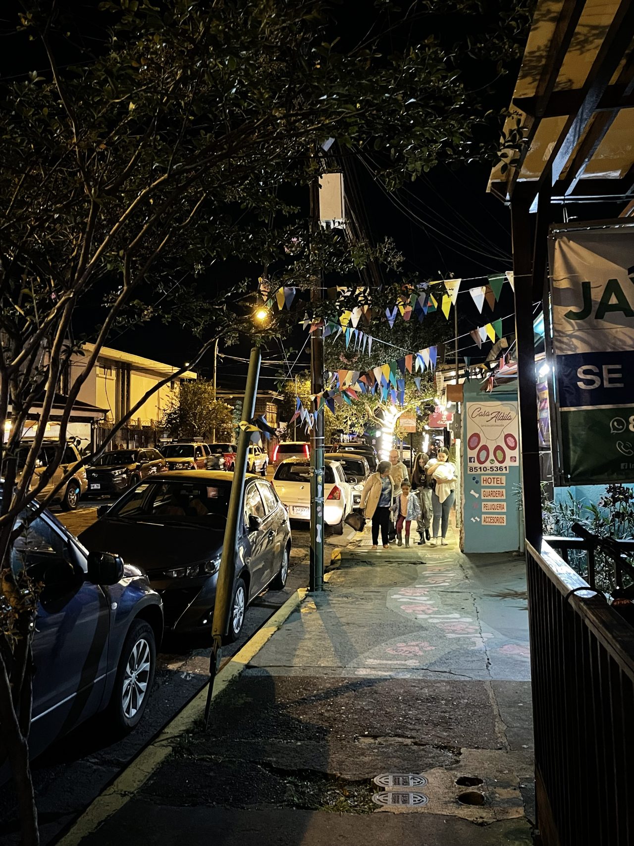 Vista del Paseo Gastronómico La Luz en Barrio Escalante con microplazas peatonales, faroles y espacios gastronómicos abiertos al público.