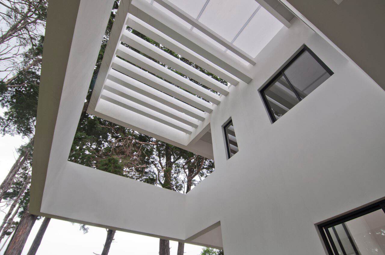 Casa de Montaña entre cipreses con diseño que integra luz natural, paisaje y calidez interior.