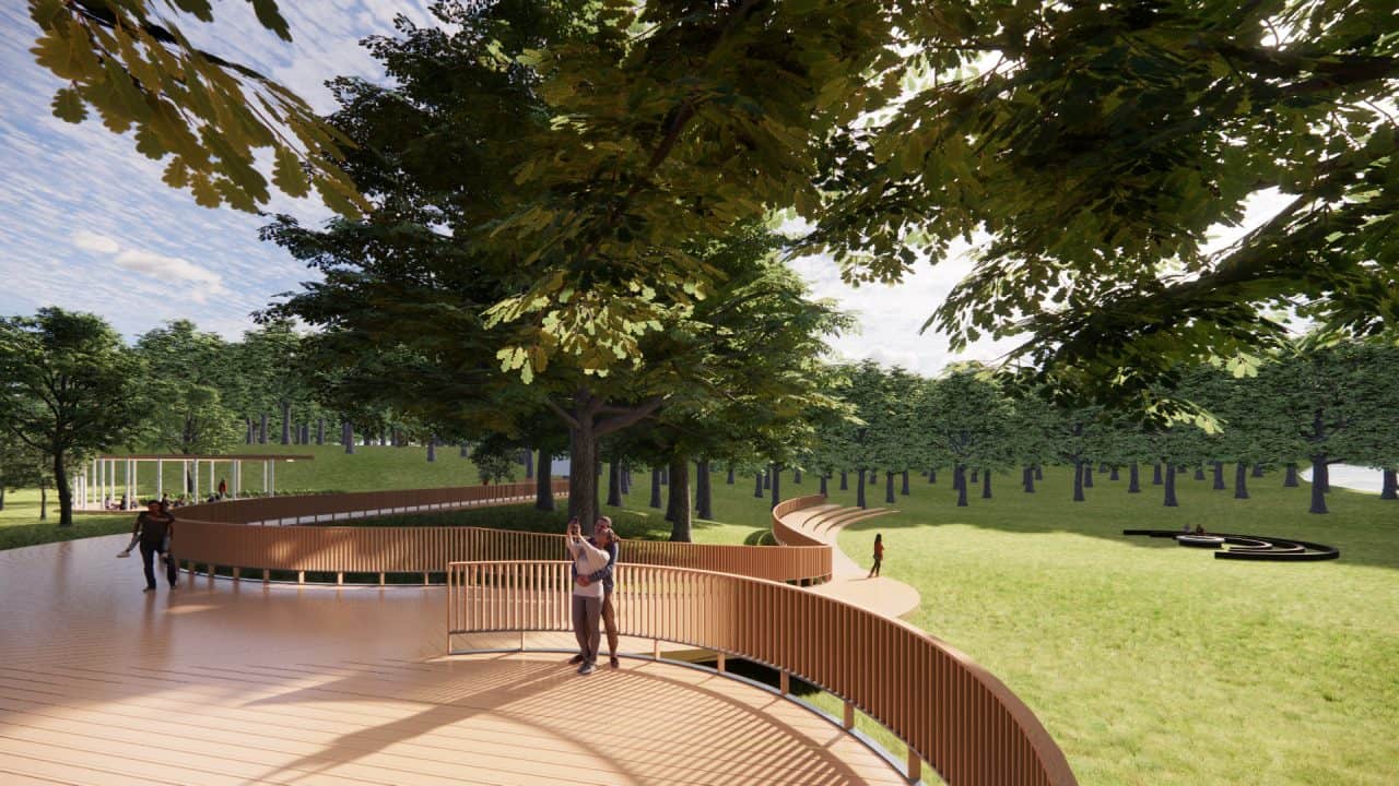 “Conjunto turístico en Sarapiquí integrado al paisaje natural con hotel, capilla, canopy y lago.”