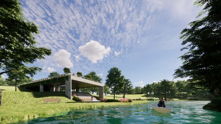 “Conjunto turístico en Sarapiquí integrado al paisaje natural con hotel, capilla, canopy y lago.”