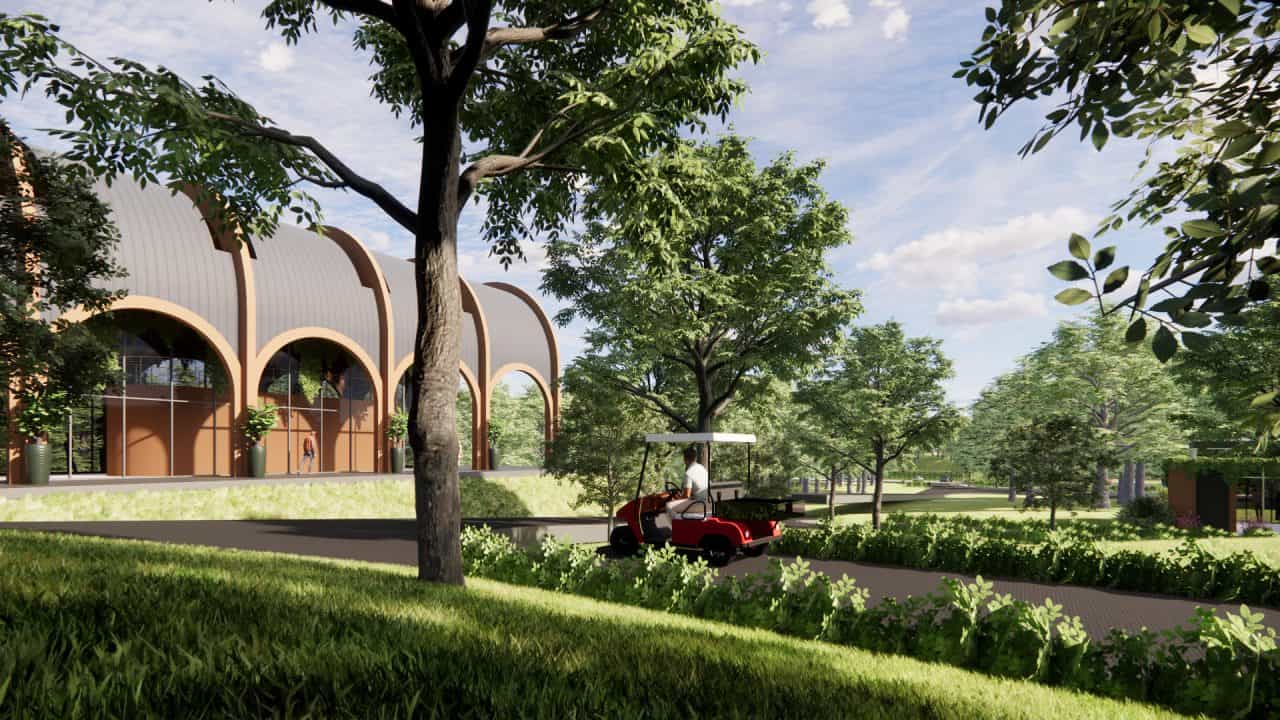 “Conjunto turístico en Sarapiquí integrado al paisaje natural con hotel, capilla, canopy y lago.”