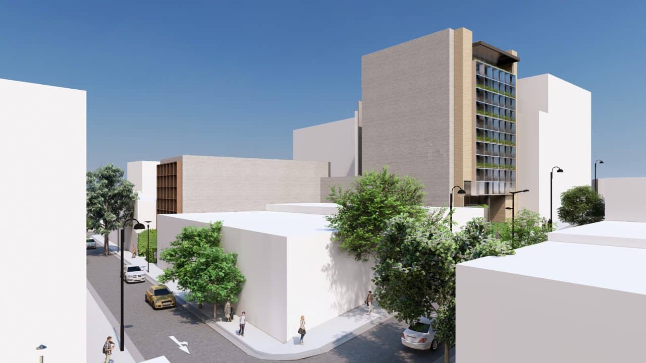 Detalle de fachada modular en Torres en Barrio Amón