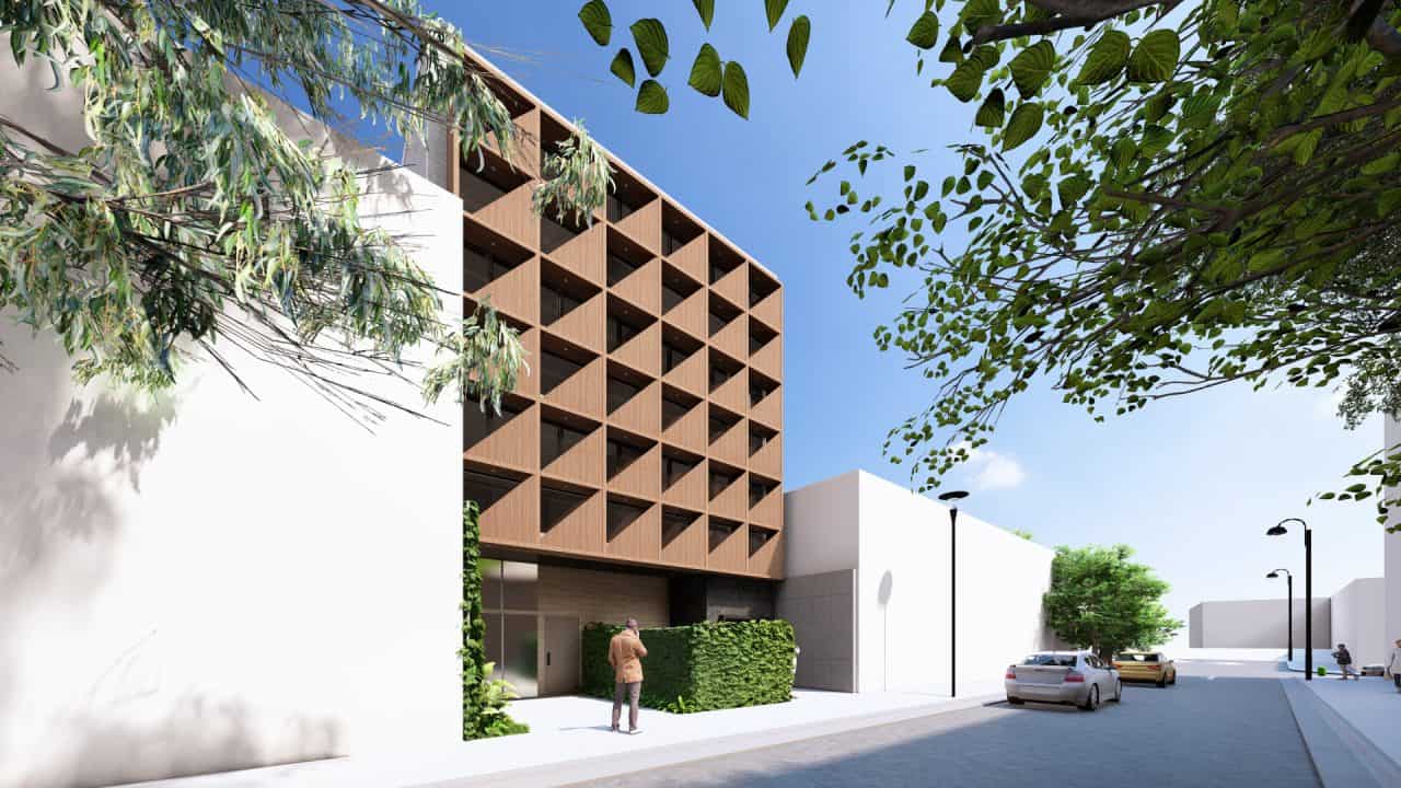 Fachada principal del edificio Torres en Barrio Amón