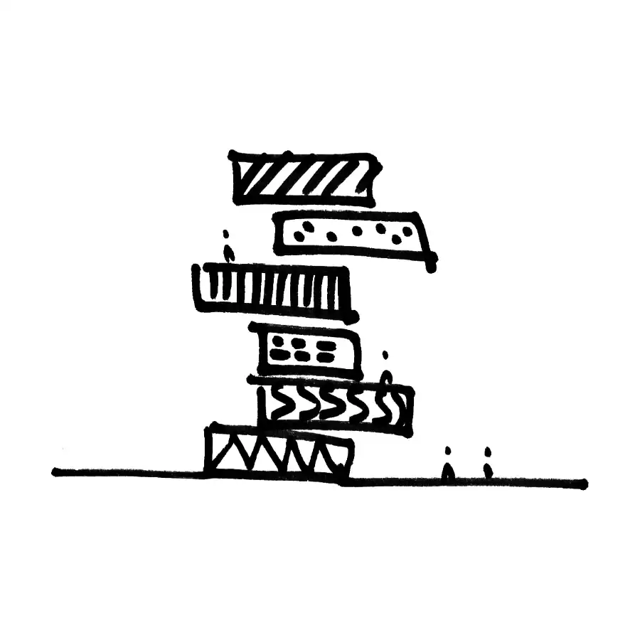 Croquis del concepto Barrio vertical