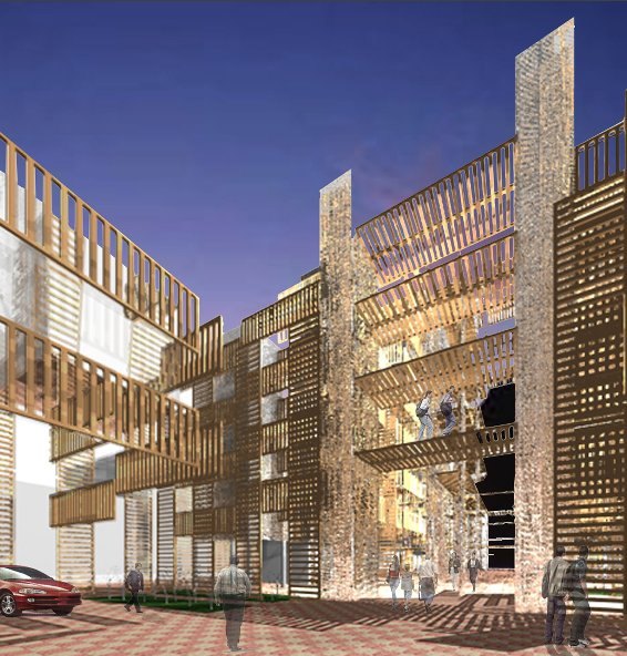 Concours Elemental, perspective intérieure entre les blocs de logements